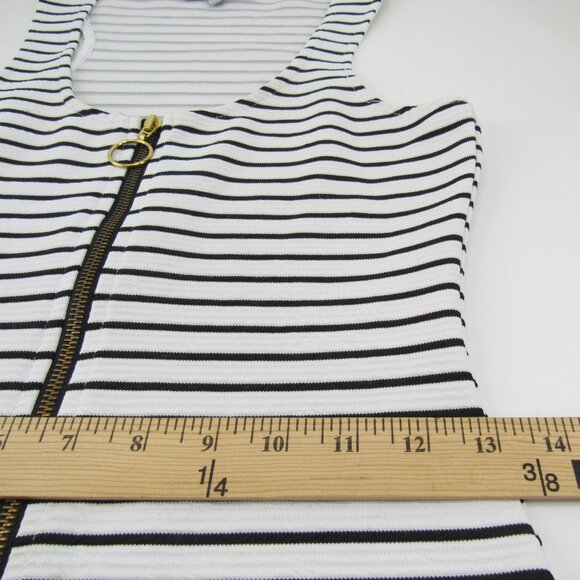 Almost Famous Junior White w/Black Stripe Bodycon Front Full Zip Dress Sz S - Picture 8 of 10